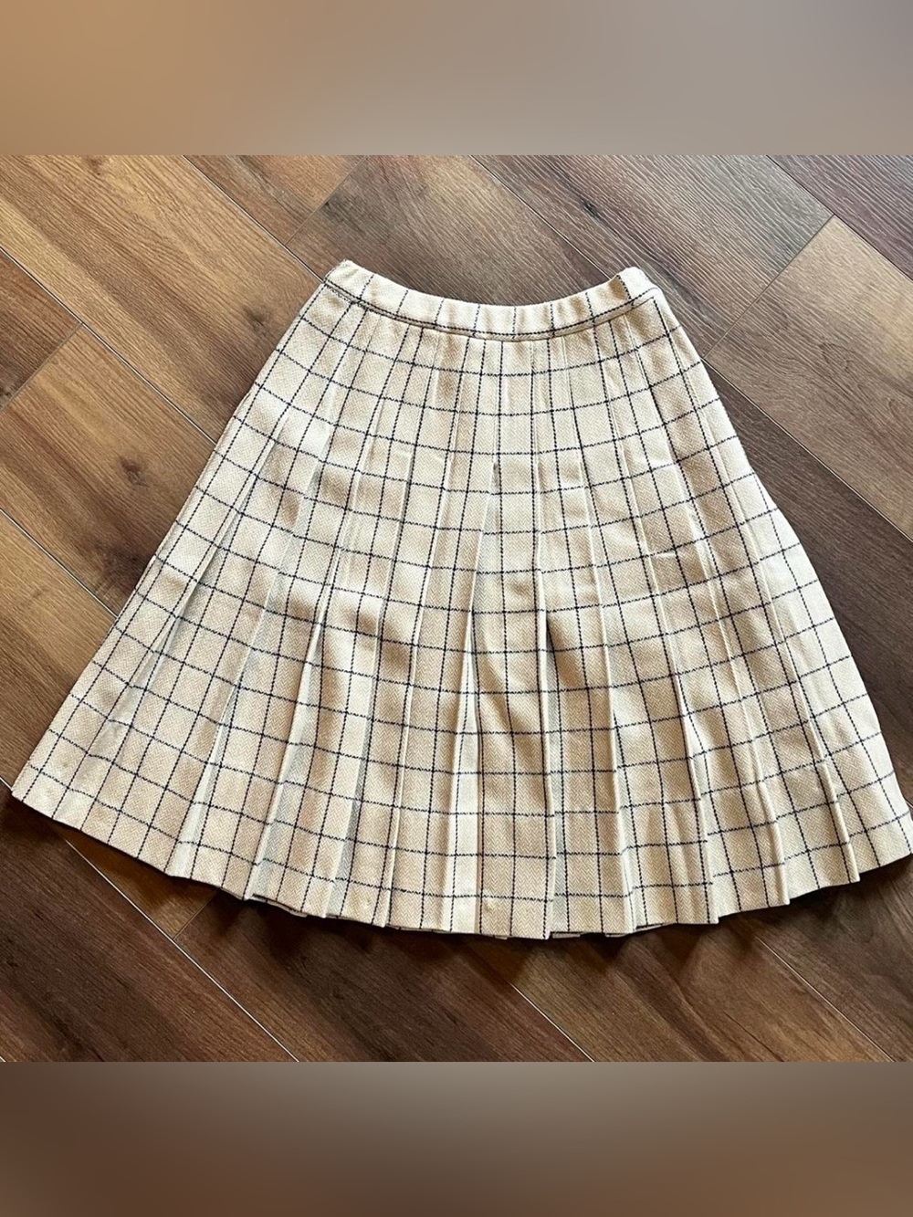 Vintage 70s 80s Pendleton Wool Cream Plaid Pleated Skirt Size 6 Petite Office